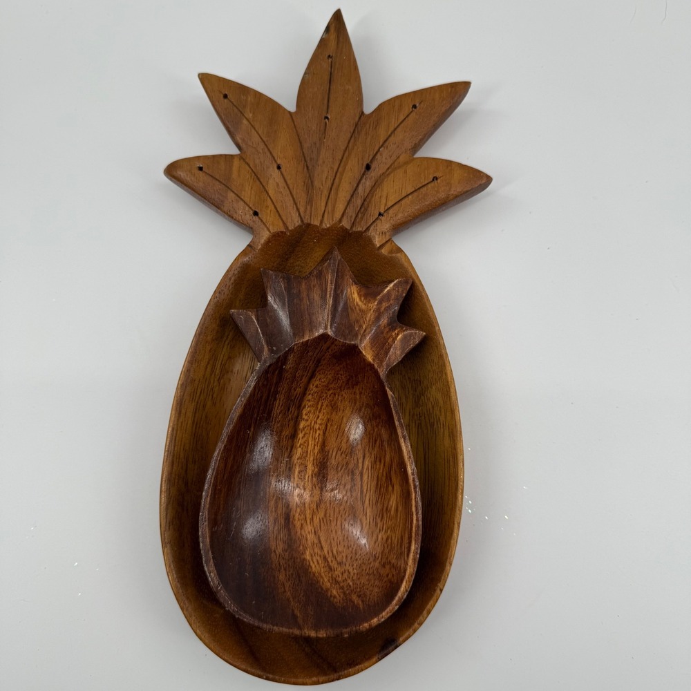 Vintage Blairs Hawaii Wooden Pineapple Tiki Nesting Display Carved Siam Tropical